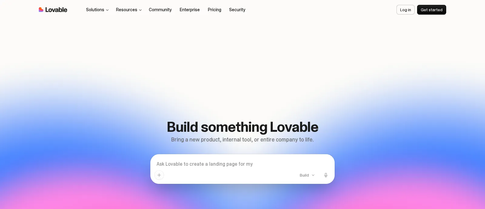 Lovable home page: "Build something Lovable" prompt box