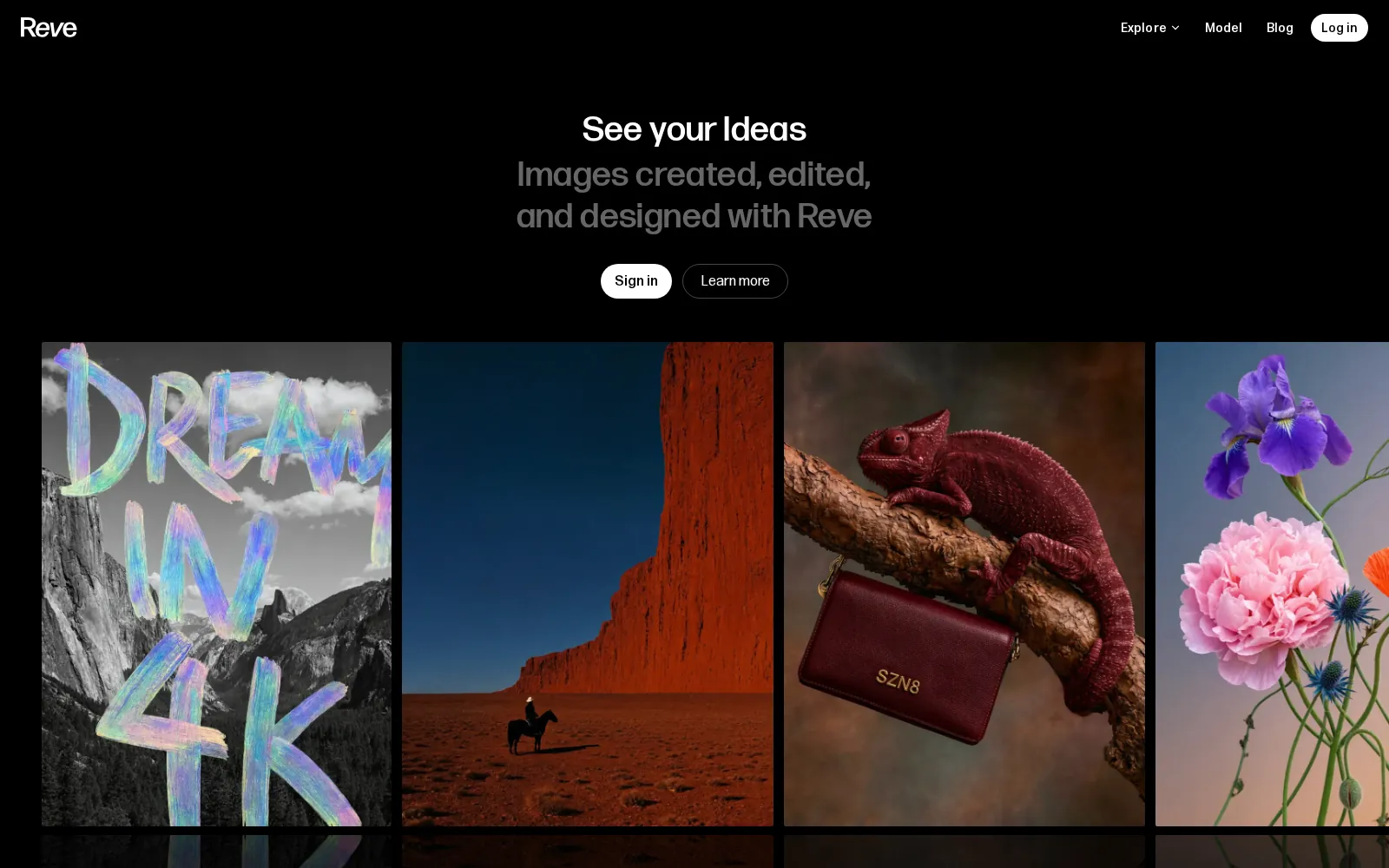 Reve's public home page with a gallery of images made in Reve