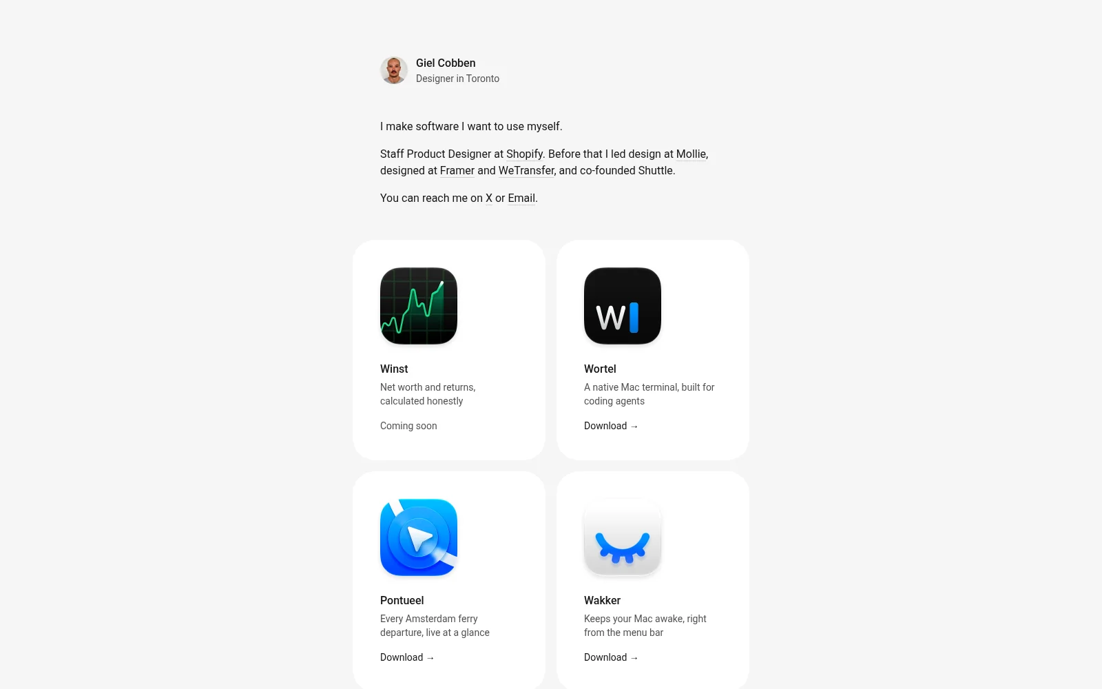 Giel Cobben's portfolio (gielcobben.com) featuring Wortel, Winst, Pontueel and Wakker