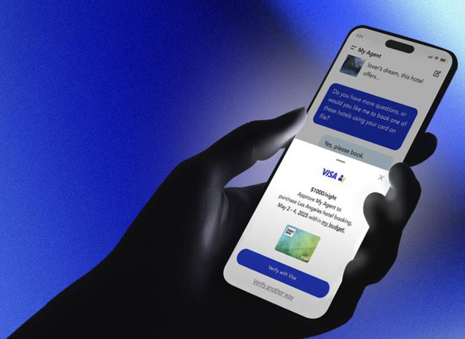 Visa Intelligent Commerce: an AI agent asks the user to approve a hotel booking with Visa